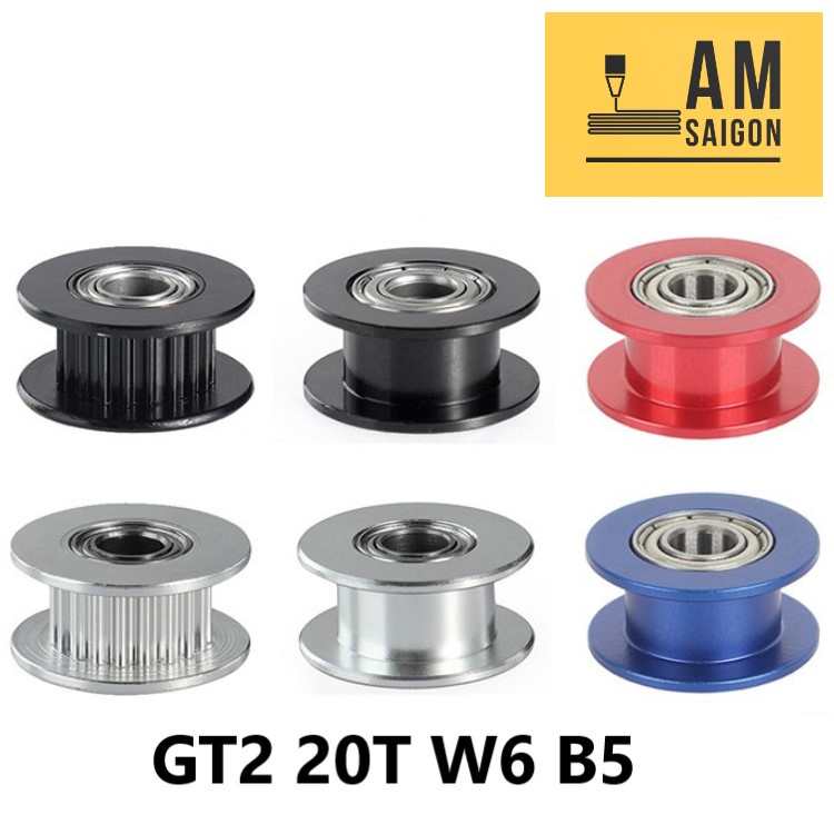 Pulley Ròng rọc nhôm mạ màu sắc đẹp đai GT2 20 răng bản 6mm lỗ 5mm ...