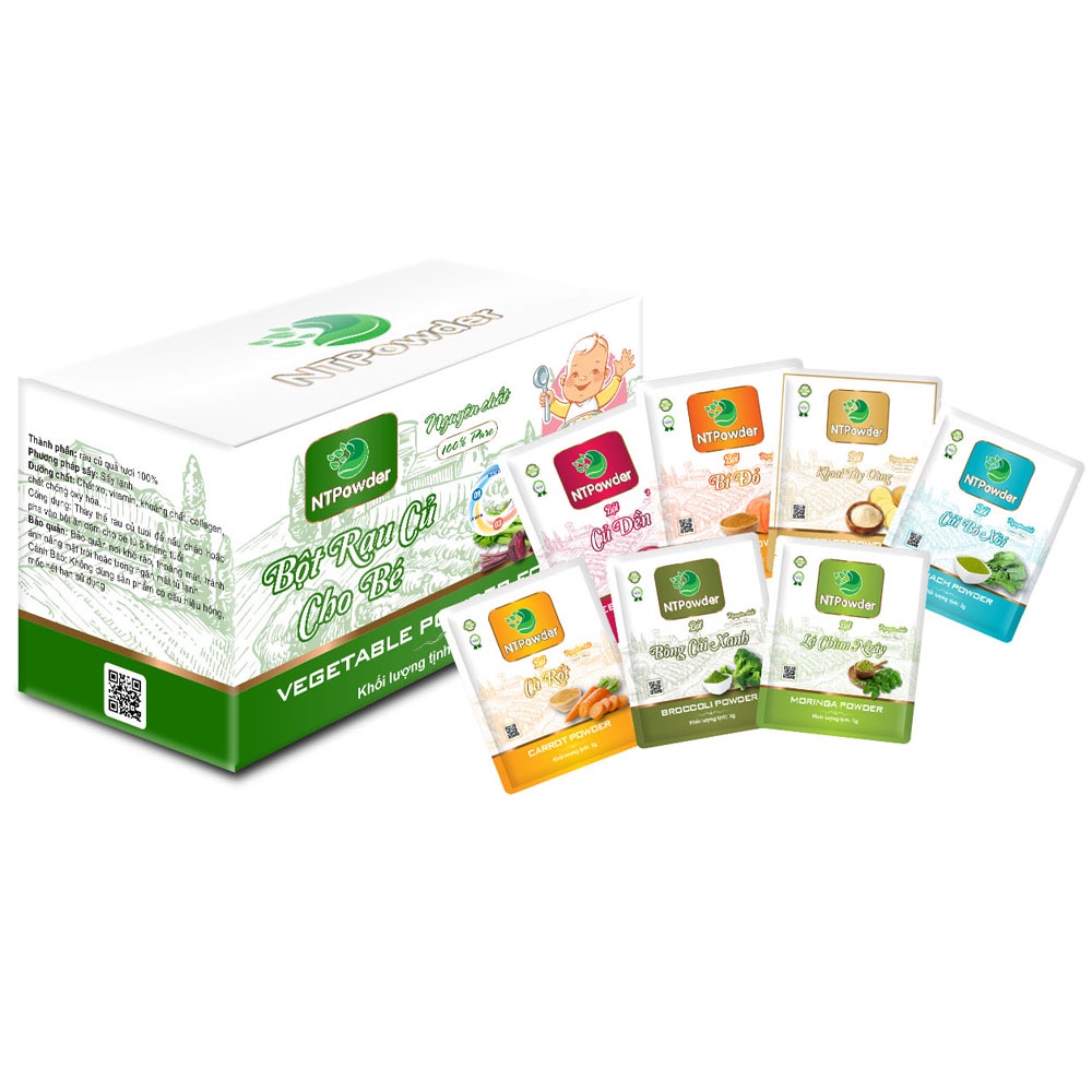 [Hộp 21 gói x 3g] Bột rau củ dinh dưỡng cho bé NTPowder 63gr (7 loại x 3) - Nhất Tín Food