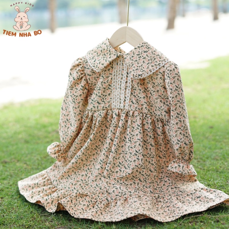 Váy Thu Đông Bé Gái Hoa Nhung 3 Màu Dáng Dài Tiểu Thư Size 11-21kg Tiệm Nhà Bơ