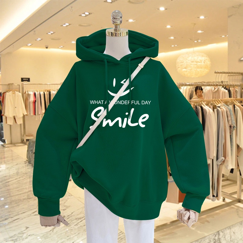 Mẫu Hoodie Nữ HappyFamily Màu Xanh Rêu Hot Trend Smile Chất Nỉ Da Cá 100 Cao Cấp