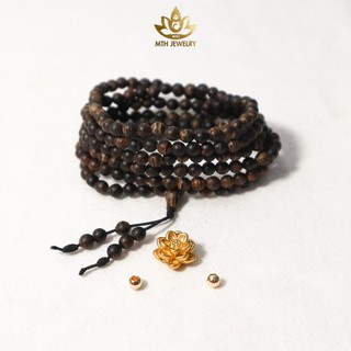 Vòng Tay Trầm Hương 216 Hạt Trầm Sánh Chìm 4mm Mix Charm Hoa Sen Bạc S925 Mạ Vàng - Mộc Trầm Hương MTH