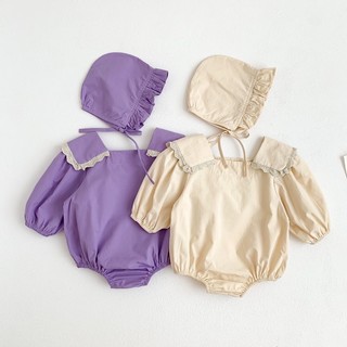 Set Áo Liền Quần Tay Dài + Mũ Thu Đông Bé Gái Phong Cách Hàn Quốc