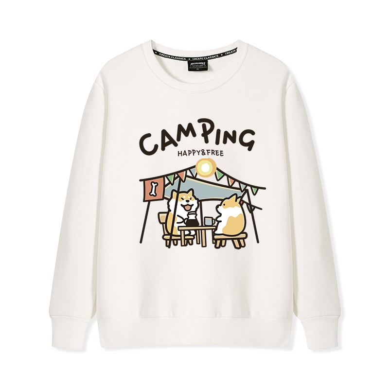 Áo Sweater Nam/Nữ HappyFamily Camping In Hình Chú Chó Shiba Happy&Free Chất Cotton 100 Cao Cấp
