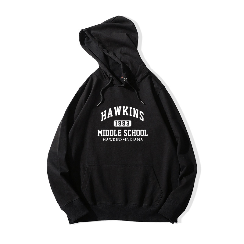 Áo Hoodie Nam HappyFamily Form Rộng In Chữ Hawkins 1983 Middle School Chất Nỉ Da Cá 100 Cao Cấp
