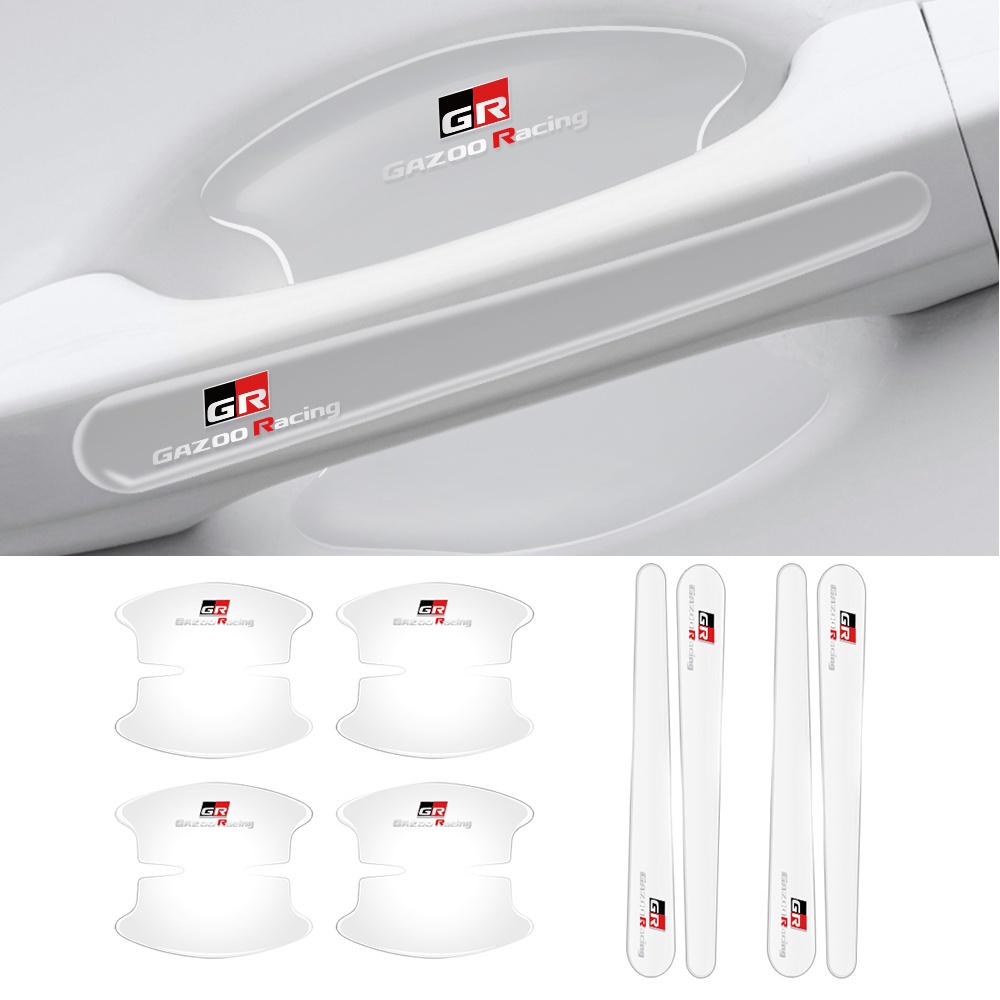 Set 4 / 8 Miếng Dán Silicon Trong Suốt Chống Trầy Cho Tay Nắm Cửa Xe Hơi Toyota GR GAZOO Racing VIos Yaris Corolla Cross Wish CHR Avanza Fortuner Rush Innova
