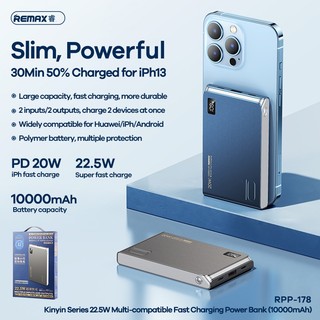 Pin dự phòng sạc nhanh Remax RPP-178 dung lượng 10000mAh sang trọng - hỗ trợ QC 22.5W và PD 20W (2 màu tuỳ chọn)