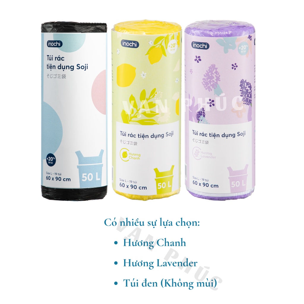 Ảnh Túi đựng rác tự phân hủy sinh học có quai Inochi Soji Nhật Bản, cuộn bao bọc bịch, nilong đựng rác màu và đen Vạn Phúc 2