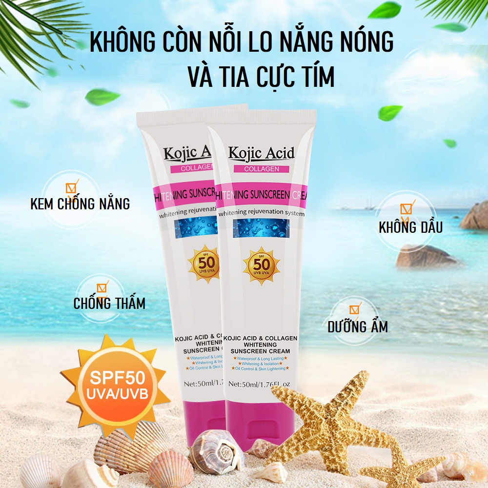Kem Chống Nắng Whitening Sunscreen Cream SPF50+, Chống Nắng, Dưỡng Trắng, Giảm Thâm Nám, Ngăn Ngừa Mụn Cản Nắng Tối Đa