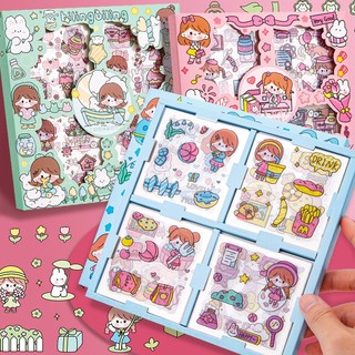Set 100 Nhãn Dán PET Chống Nước Họa Tiết Hoạt Hình Dễ Thương Trang Trí Hộp Quà