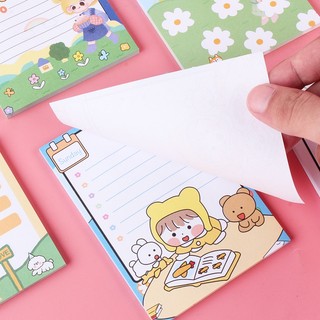 3 Giấy Ghi Chú Vuông Cô Gái Và Hoa 50 Tờ 8X8Cm - Thỏ Hồng VPP