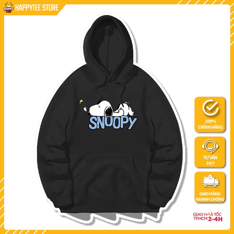 Áo hoodie nữ form rộng HappyFamily có nón túi in Snoopy vải nỉ da cá 100 cotton