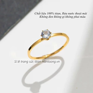 Nhẫn nữ chất liệu titan không gỉ đính đá pha lê mạ vàng 18k trang sức titan phong cách hàn quốc đơn giản