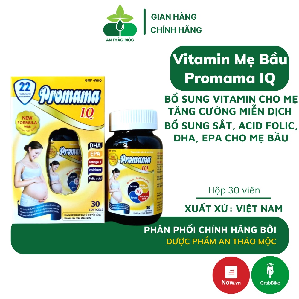 Viên uống MediUsa Promama IQ bổ sung vitamin sắt dha epa và các dưỡng chất cần thiết cho mẹ bầu hộp 30 viên
