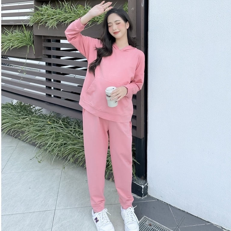 Bộ đồ bầu MEDYLA mặc nhà Hoodie nỉ da cá có mũ dày dặn mặc được sau sinh – DBH027