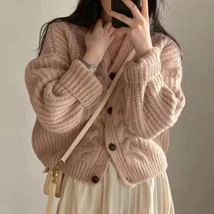 Áo khoác cardigan SUXI dệt kim dáng rộng phong cách Hàn Quốc vintage thời trang dành cho nữ