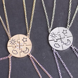 Bộ Bốn Vòng cổ Tình Bạn Mặt Trăng Và Ngôi Sao Thời Trang Cho Nam Và Nữ Best Friend Heart Pendant Necklace Adjustable Choker Jewelry Sets Geometry Couple Gift Party Jewelry Accessories Gift