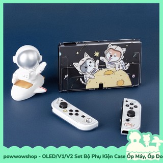 [Sẵn VN - Hỏa Tốc] Oled/V1/V2 Set Bộ Phụ Kiện Case Máy, Case Dock Nintendo Switch Mẫu Shiba & Cat Astronaut