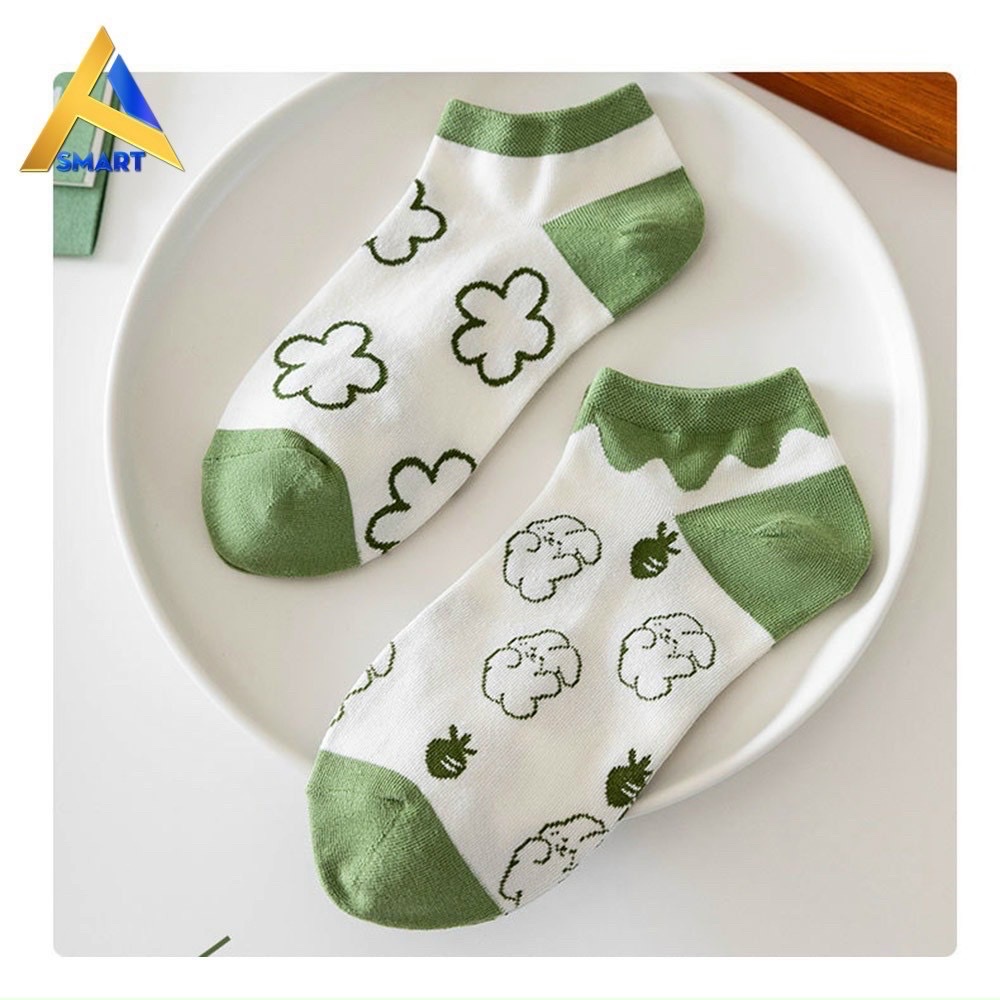 Set 5 đôi tất vớ vải cotton siêu bền cổ ngắn màu xanh bơ dễ thương xinh xắn ( kèm túi zip ) (tuyển   ).