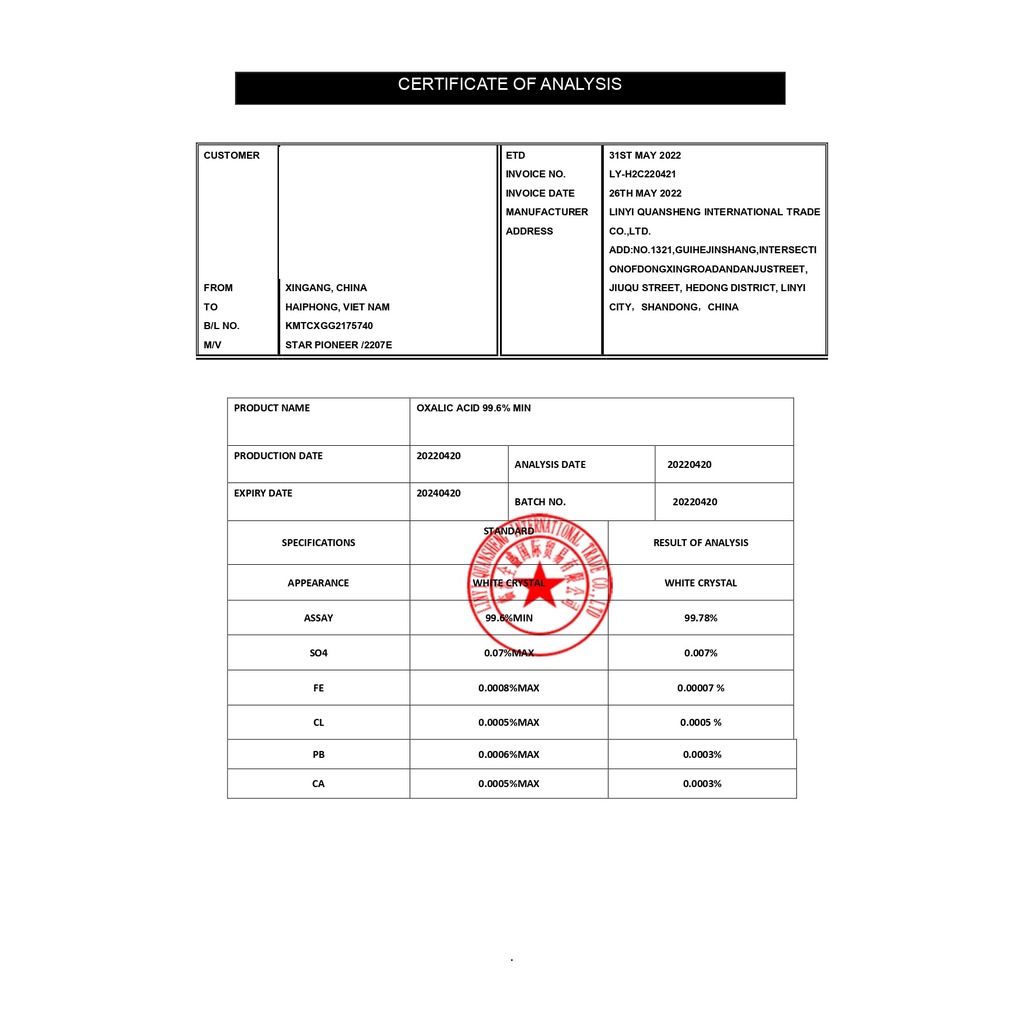 Bột Oxalic( dùng để tẩy rửa vết ố) 1000g