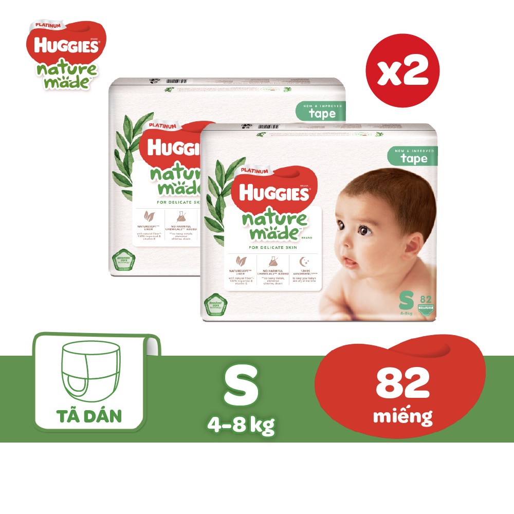 Combo 2 Tã Dán Huggies Nature Made Size S82