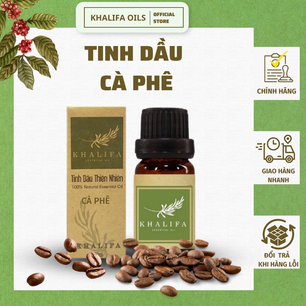 Tinh Dầu Cà Phê Khalifa 50ml Nguyên Chất Tốt Cho Da Giảm Stress Khử Mùi Chống Say Xe Hàng Chính Hãng