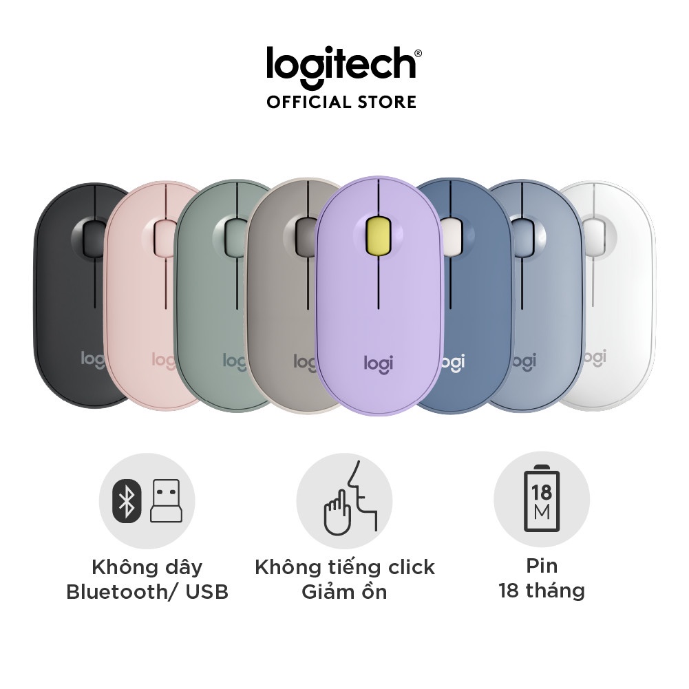 Chuột không dây Logitech Pebble M350 – Bluetooth/ USB, nhỏ gọn, giảm ồn, MacOS / PC