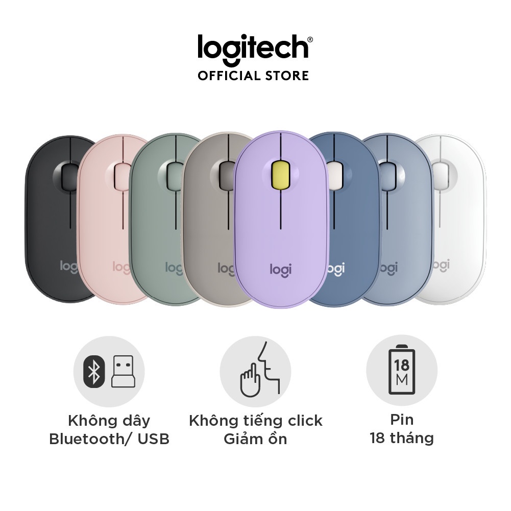 [Mã ELCL7 giảm 7% đơn 300K] Chuột không dây Logitech Pebble M350 - Bluetooth/ USB, nhỏ gọn, giảm ồn, MacOS / PC