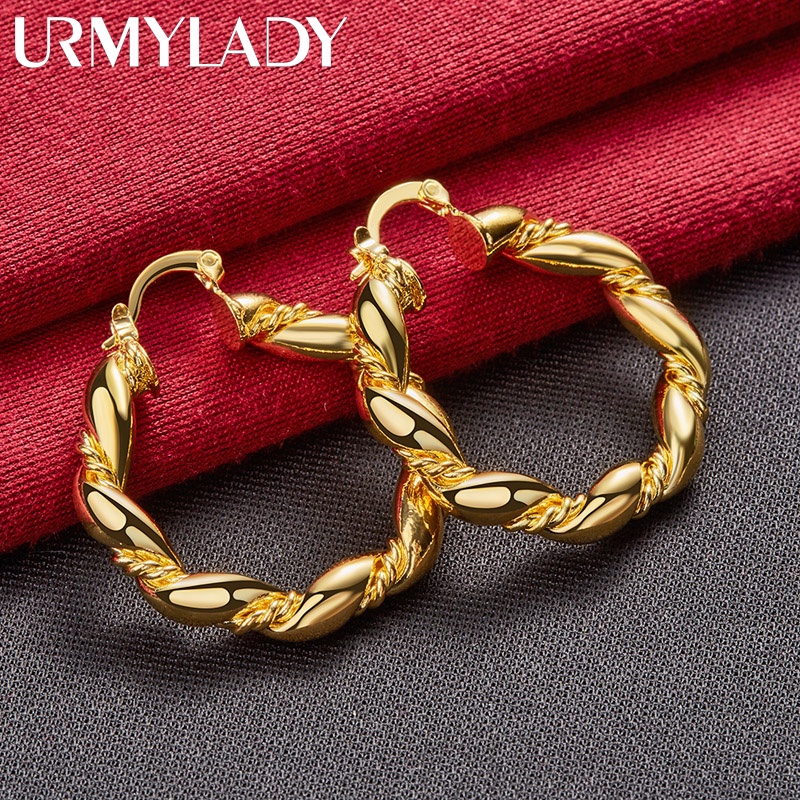 URMYLADY Vòng Xoắn Vòng Bông Tai Vàng 24K Dành Cho Nữ Quyến Rũ Cưới Đính Hôn Trang Sức Dự Tiệc Thời Trang
