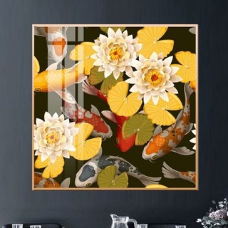 Tranh Treo Tường Dành Cho Người Mệnh Kim -  Cá Chép Và Hoa Sen Laminate Tráng Gương