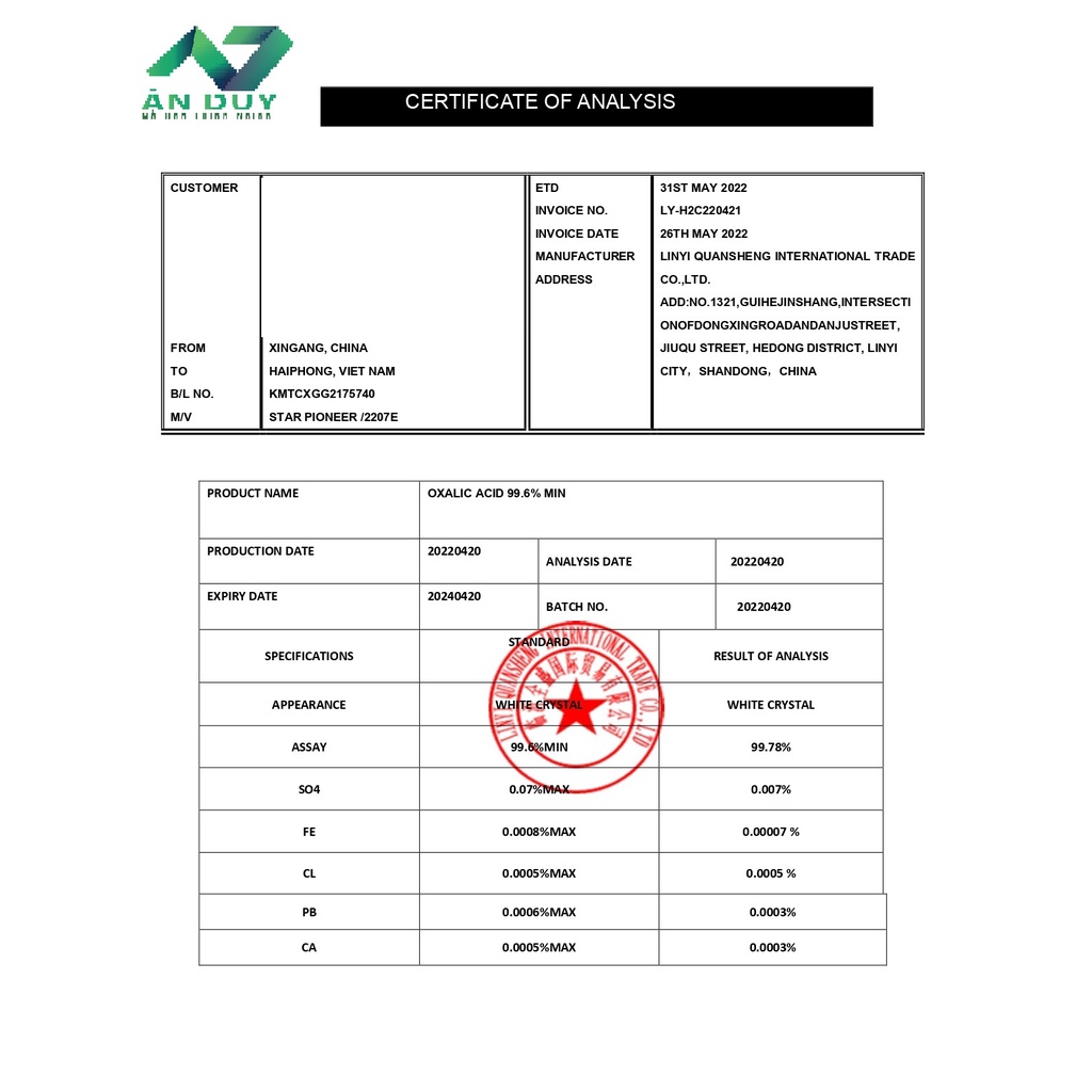 Bột Oxalic( dùng để tẩy rửa vết ố) 1000g