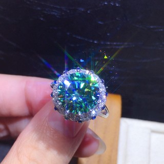 ❤ Ban Đầu Sang Trọng 3 Carat Trái Tim Mũi Tên Xanh Thật Moissanite Full Kim Cương Nhẫn Nữ Trang Sức Cưới