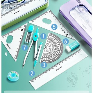Bộ 7 Thước Kẻ Kiêm La Bàn Hình Tam Giác Đơn Giản Thời Trang Nhiều Màu Tùy Chọn Dành Cho Học Sinh