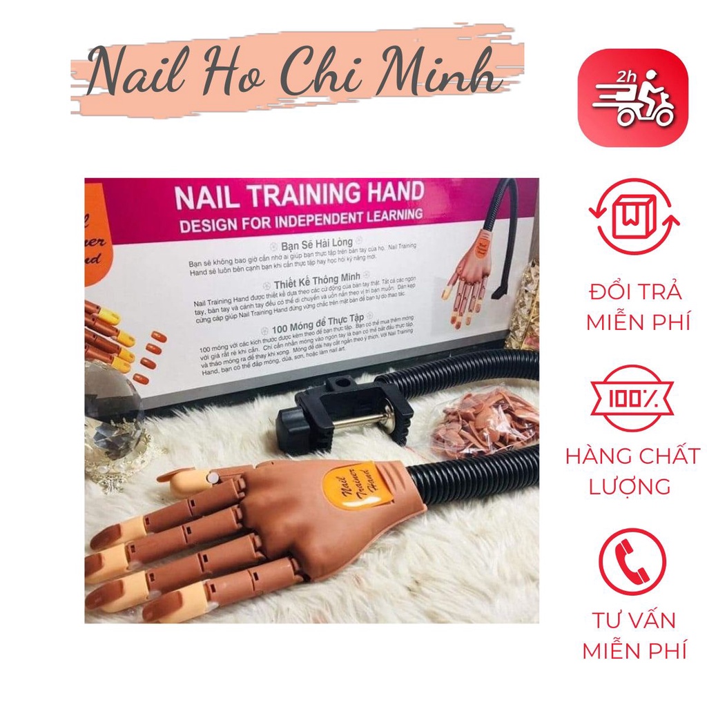 Bàn tay khớp học làm nail chuyên dụng - loại có khớp ngón tay cử động linh hoạt (tặng kèm 100 móng giả)