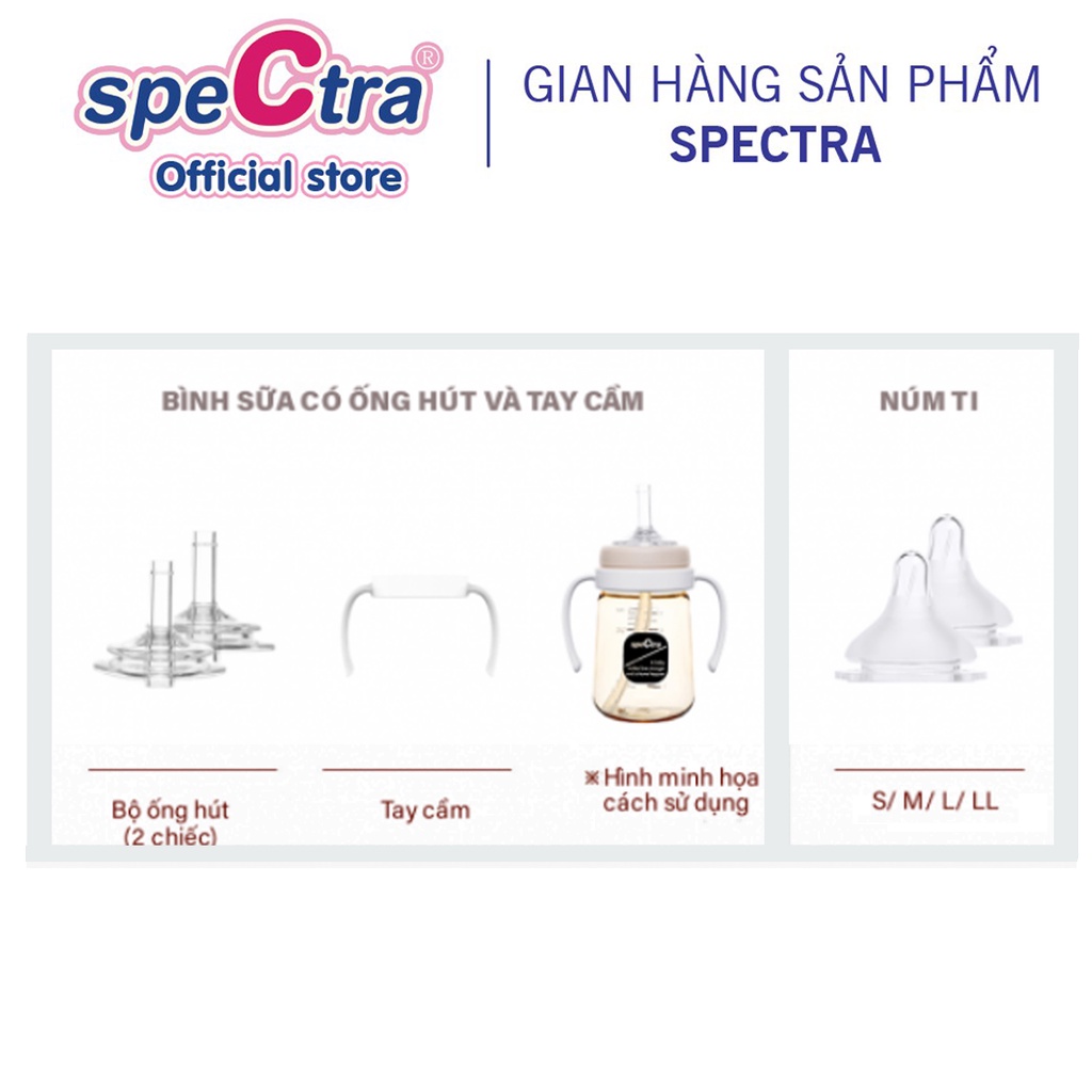 Ảnh Bình sữa PPSU cổ rộng Spectra 260ml kèm núm ti size M/L/XL (Xanh đậm/ Vàng) 4