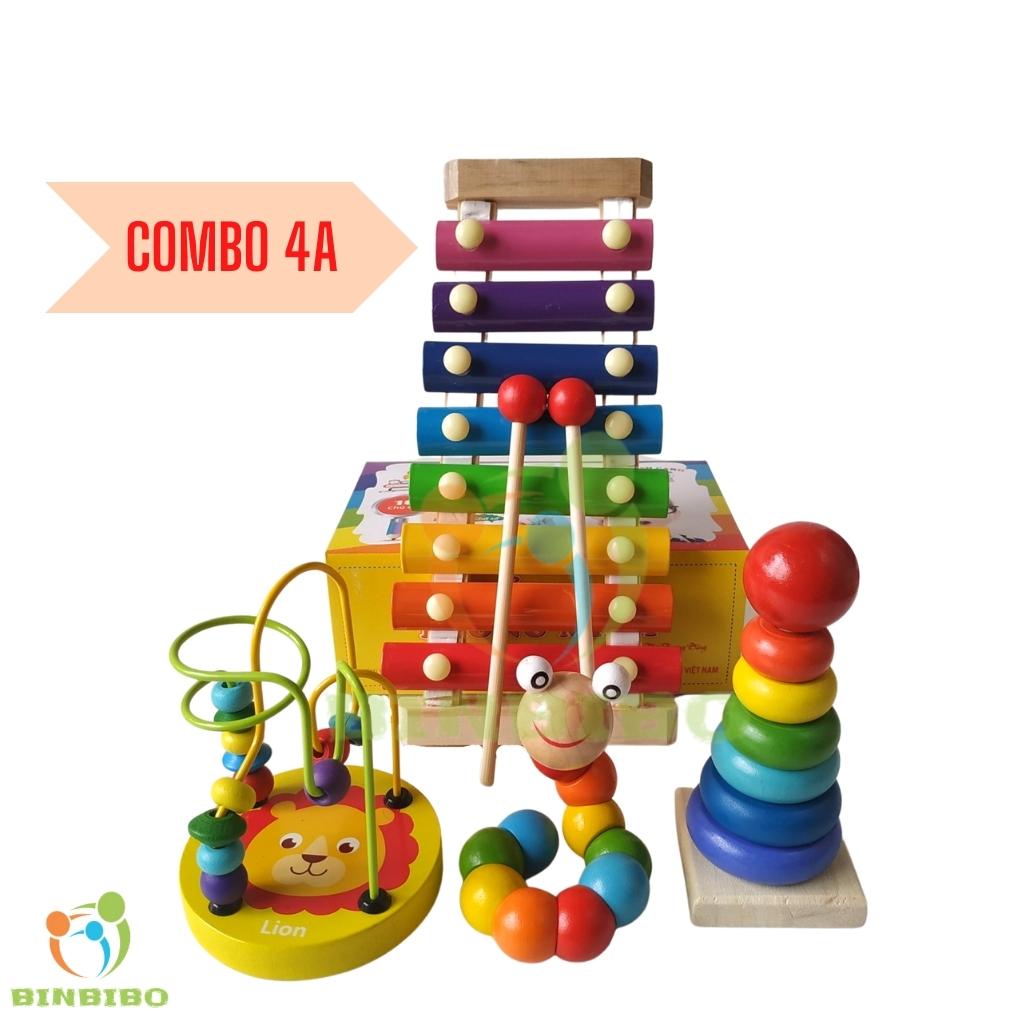 Combo 6 món đồ chơi gỗ Montessori phát triển trí tuệ cho bé - Binbibo