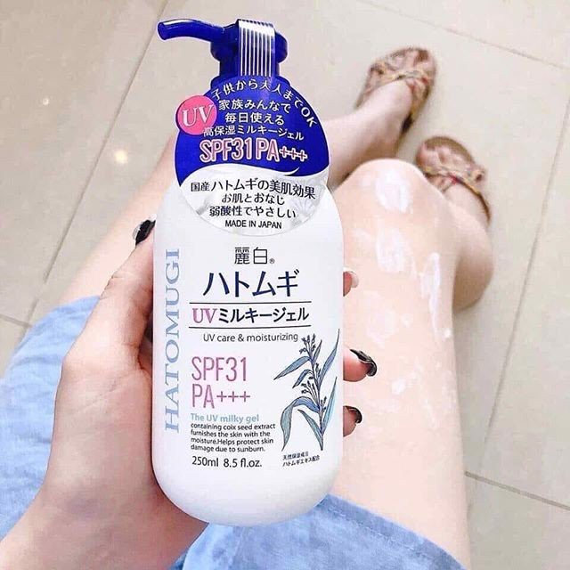 Sữa Dưỡng Thể Chống Nắng Dưỡng Trắng Da Hatomugi UV Care & Moisturizing The UV Milky Gel SPF 31/PA+++ 250ml
