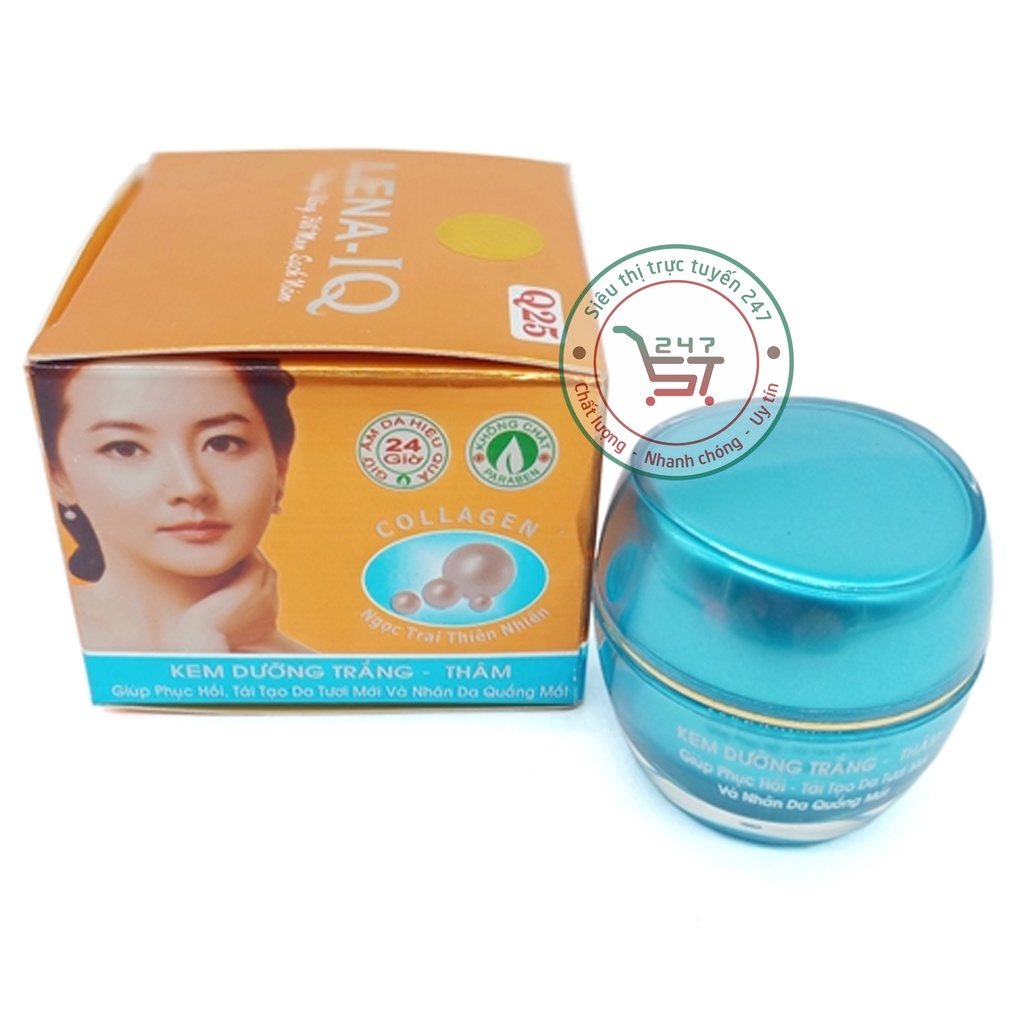 Kem dưỡng Trắng da mặt Tái tạo da mờ Nhăn Thâm quầng mắt Ngọc trai collagen Lena IQ (cam-xanh)