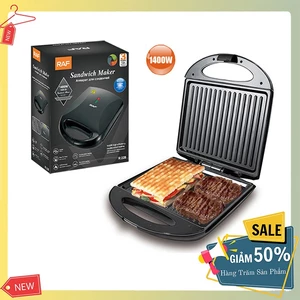 Máy kẹp nướng bánh mì RAF 1400W làm nóng đều 2 mặt khuôn, bánh thơm ngon