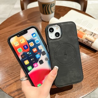 Ốp Điện Thoại Da Pu Tích Hợp Đế Sạc Không Dây Nam Châm Magsafe Cho iPhone 14 13 12 11 Pro XS Max XR