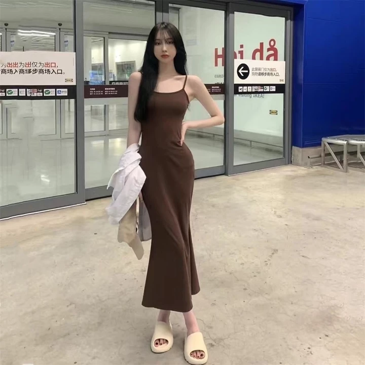 Đầm Body Nữ Dáng Dài Đuôi Cá Len Tăm, Váy ôm body sexy Hai Dây 3 Màu tôn dáng cực đỉnh( có bigsize) – 4