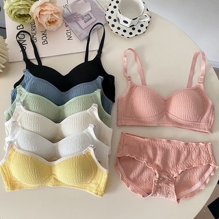 1 Set Áo Ngực + Quần Lót Xếp Ly Không Đường May Mềm Mại Thoải Mái Cho Nữ