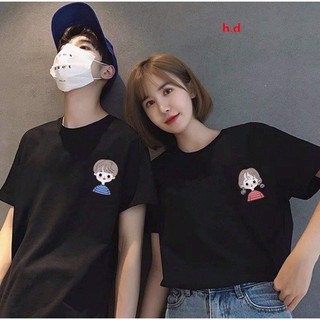 Áo đôi nam nữ, áo thun đôi in hình chipi nhỏ xinh, chất cotton vải thấm hút cao cấp-PINK
