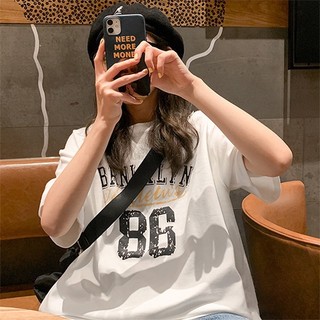 Áo thun 3158 cotton khô - áo in chữ Brooklyn 86 Nam Nữ tay lỡ form rộng