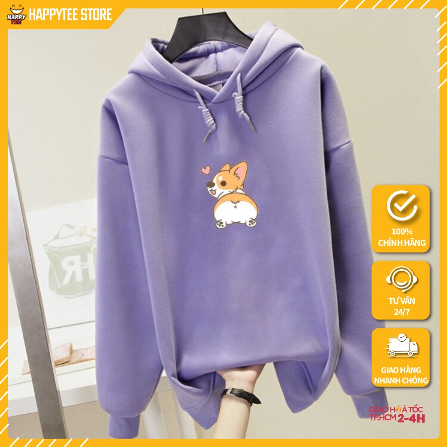 Áo Hoodie Unisex HappyFamily Họa Tiết Chú Corgi Siêu Đáng Yêu Chất Cotton 100 Cao Cấp