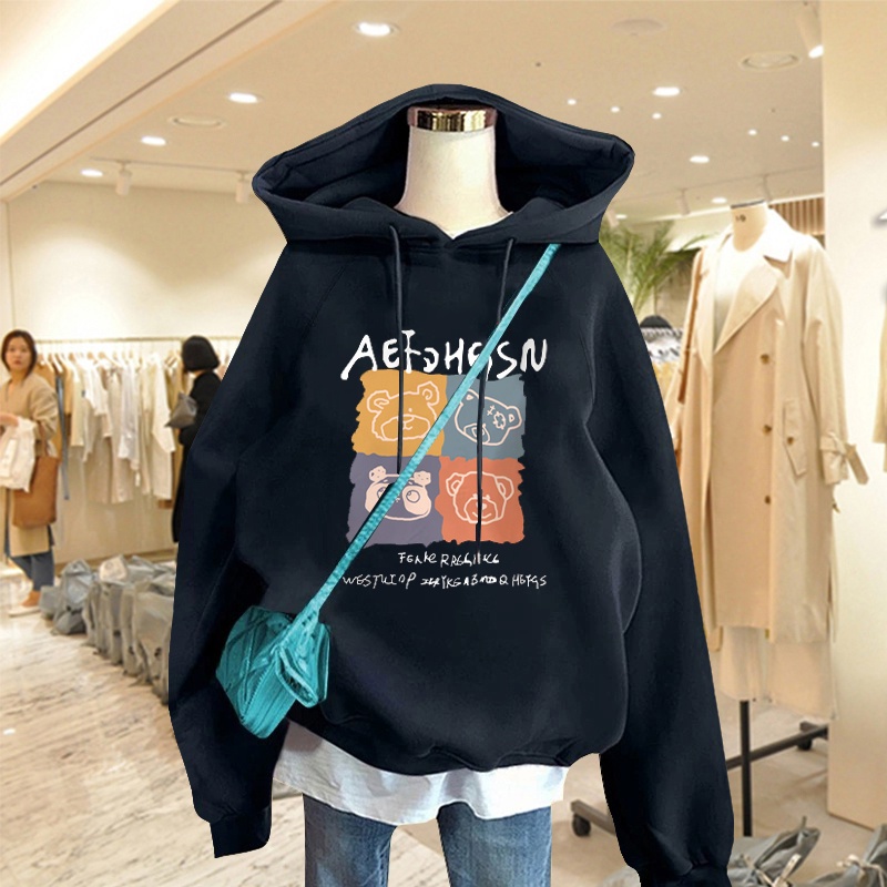 Áo Hoodie Nữ HappyFamily Xanh Rêu Hot Trend In Graphic Gấu Xinh Xắn AEFDHGSN Chất Nỉ Da Cá 100 Cao Cấp