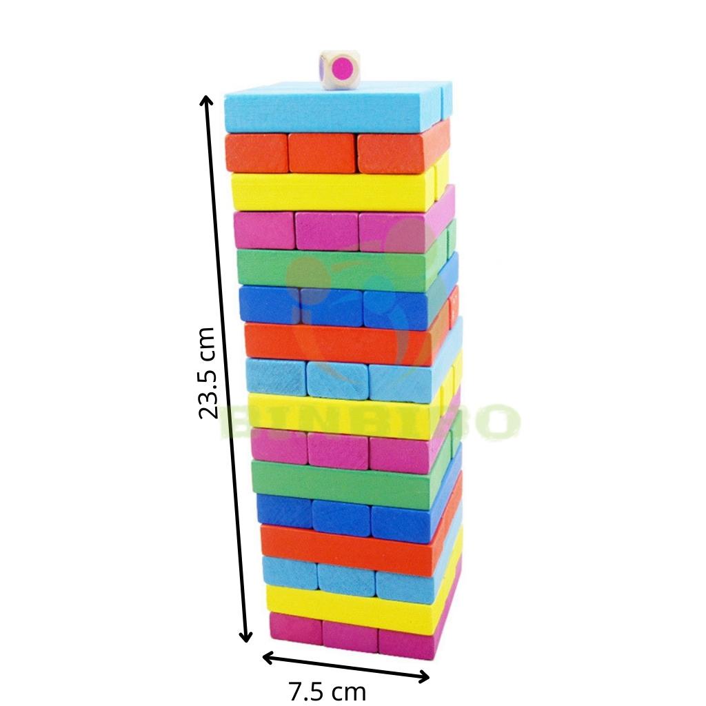 Rút gỗ màu loại to 48 thanh cầm cực chắc tay Đồ chơi Domino cho bé - Binbibo