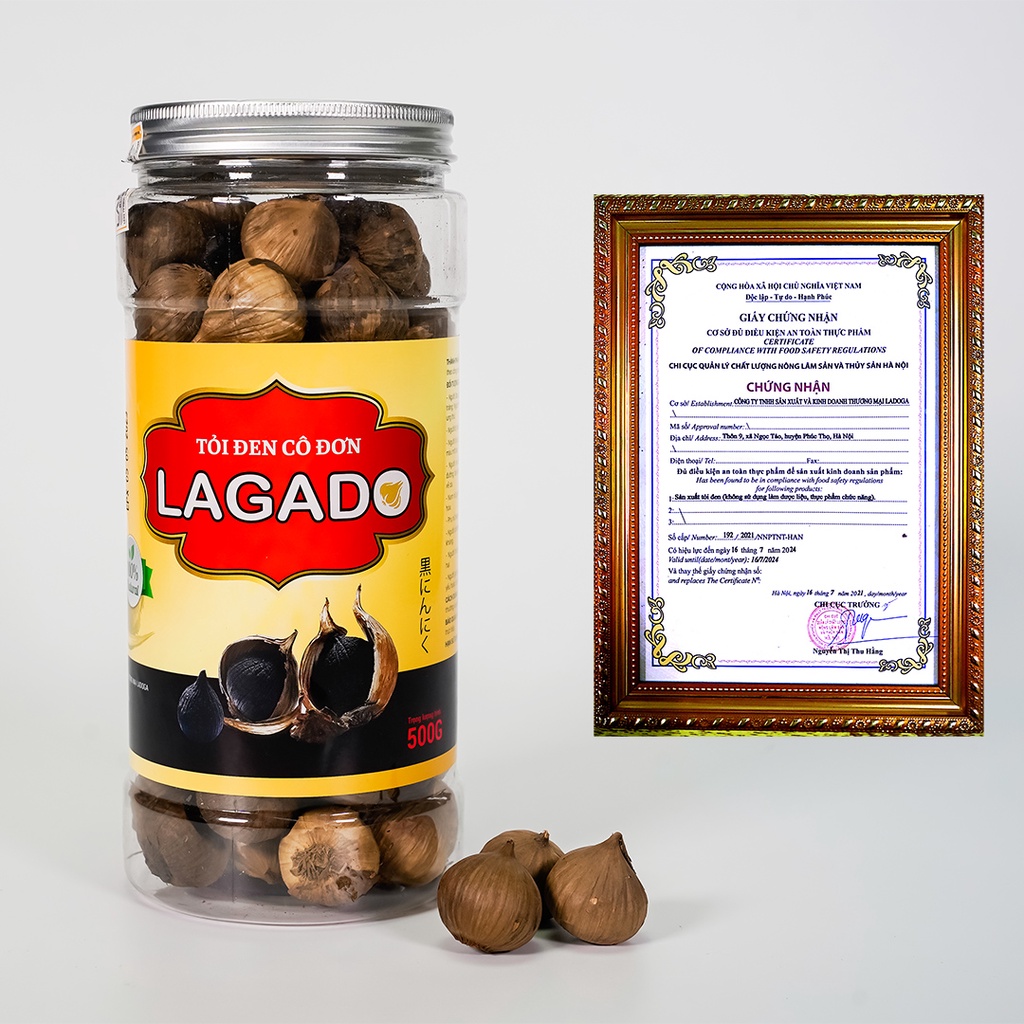 Tỏi đen cô đơn LADOGA loại 1, đóng 250G và 500G - 100% lên men tự nhiên 90 ngày, tốt cho sức khỏe, tim mạch, huyết áp