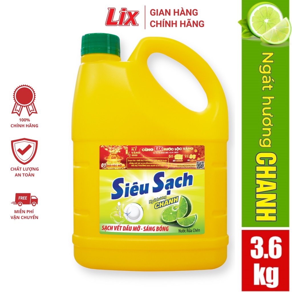 Ảnh Nước rửa chén siêu sạch chanh 3,5kg NS351 sạch bóng viết dầu mỡ hương chanh thơm mát - Lixco Vietnam 1