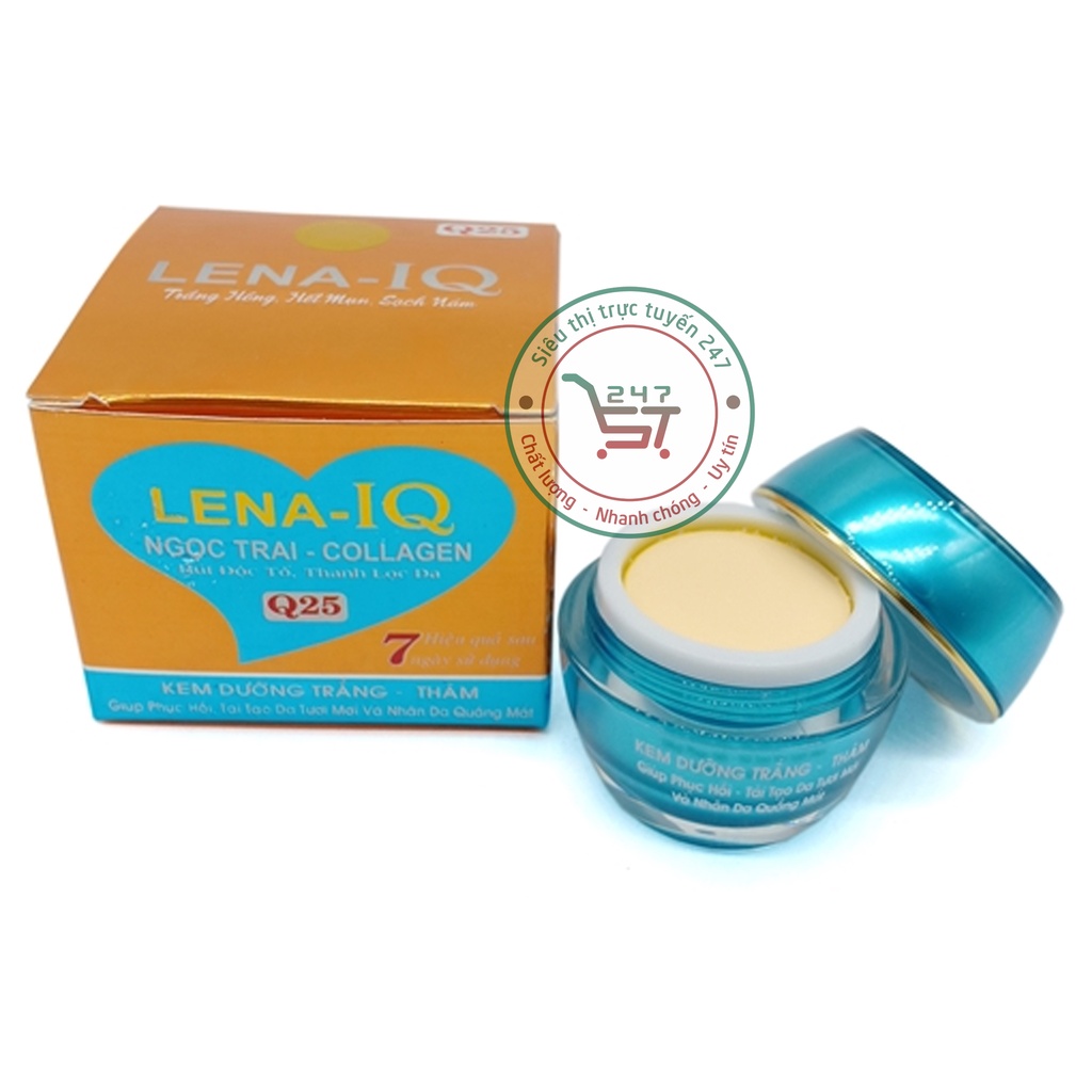 Kem dưỡng Trắng da mặt Tái tạo da mờ Nhăn Thâm quầng mắt Ngọc trai collagen Lena IQ (cam-xanh)