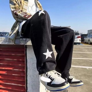 Quần Jeans Baggy Nam Nữ Thêu Ngôi Sao From Rộng Dáng Suông, Chất Bò Màu Đen Xanh, Thời Trang Unisex Phong Cách Hàn Quốc